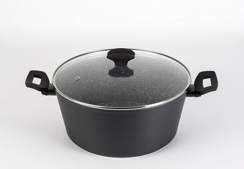 Oala cu capac sticla Zilan ZLN-3338, Diametru 28 cm, Inaltime 13 cm, Material aluminiu, Interior granit, Compatibil inductie