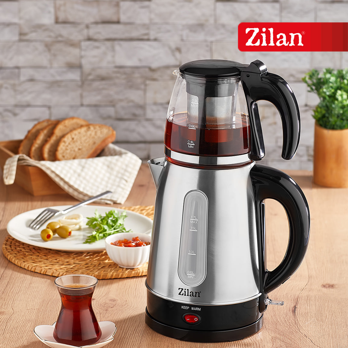Set fierbator electric+ceainic FLORIA ZLN-3581,Inox/Negru Putere 2200W,