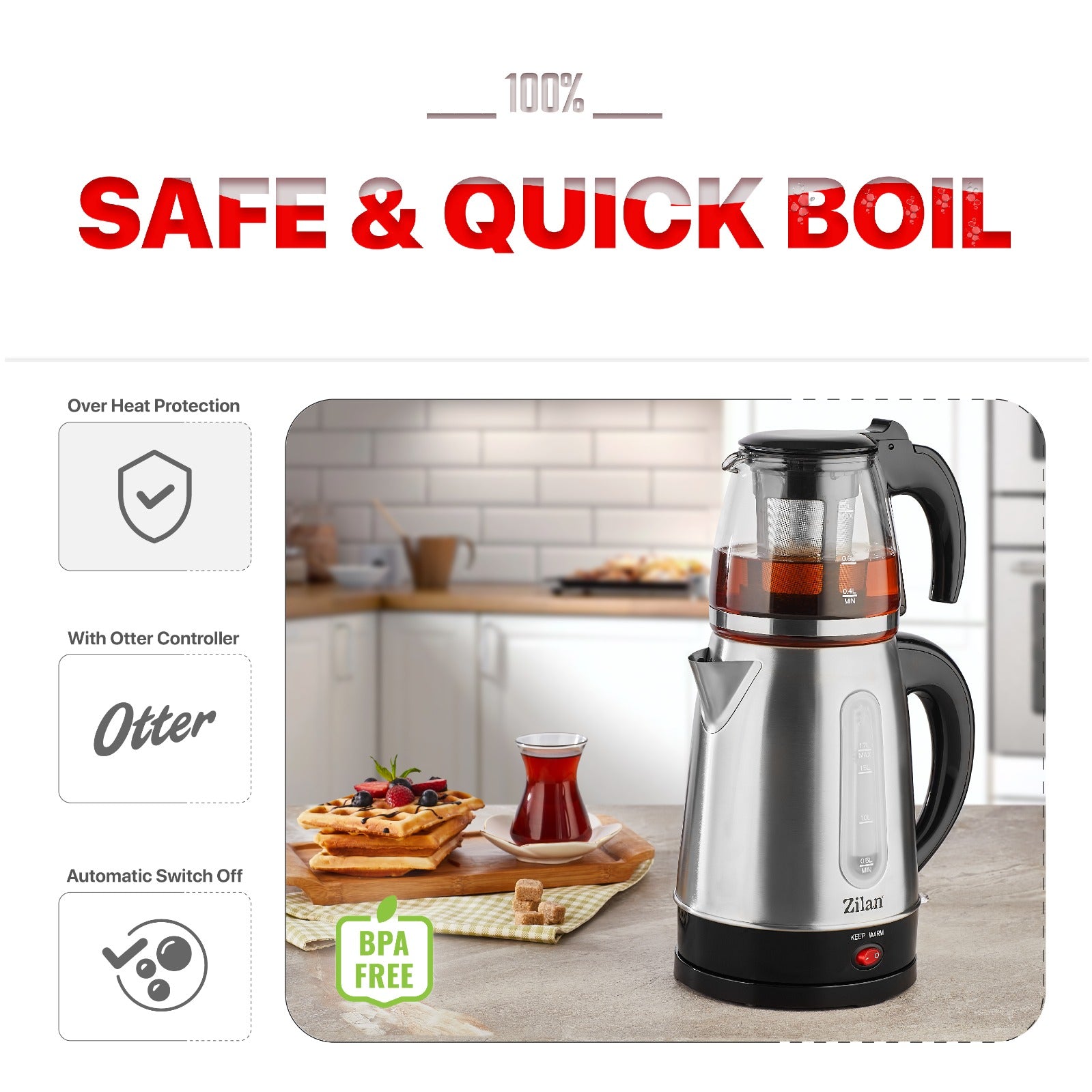 Set fierbator electric+ceainic FLORIA ZLN-3581,Inox/Negru Putere 2200W,