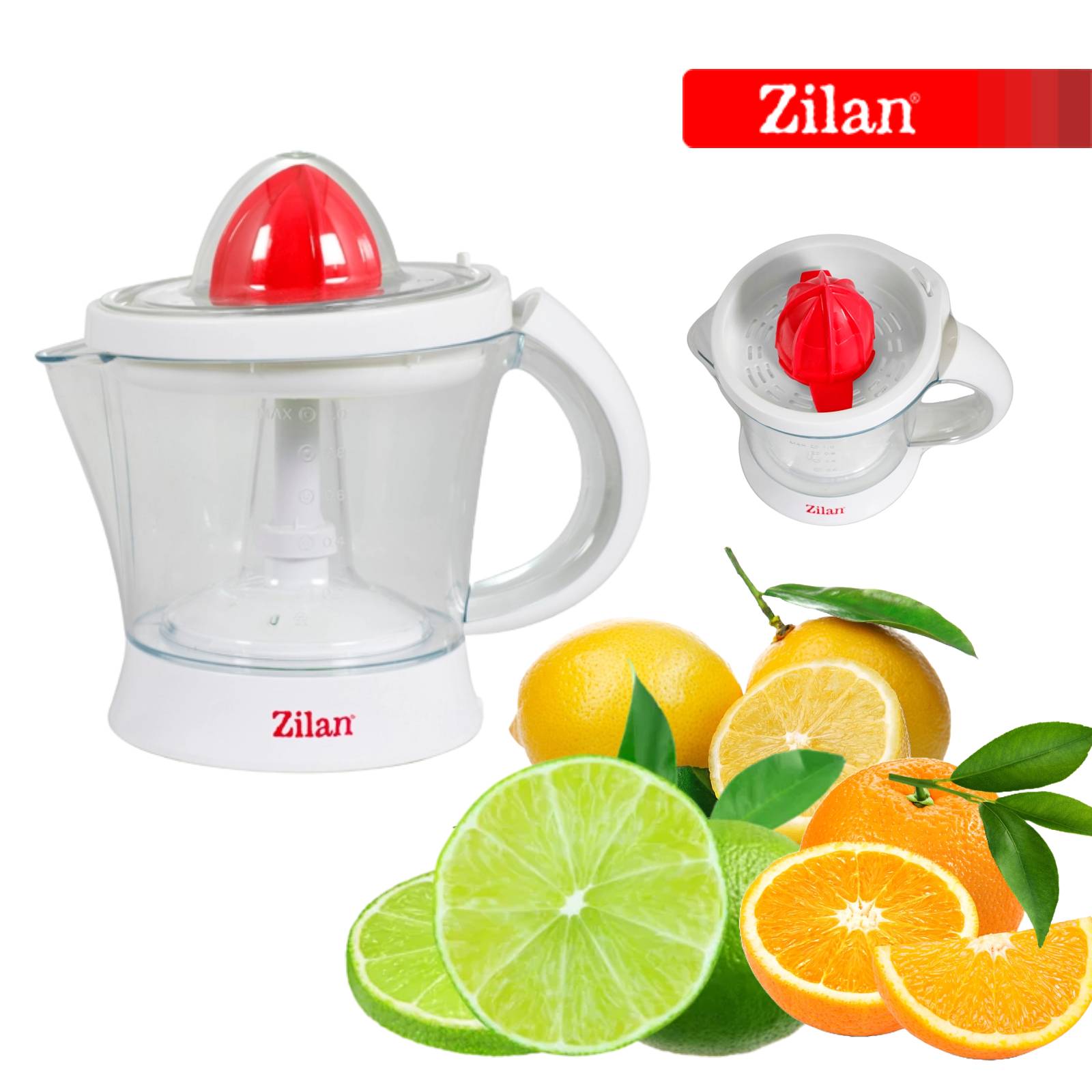 Storcator citrice ZILAN ZLN-7832, 1L, functie reverse, motor cupru 40W - Alb/Rosu