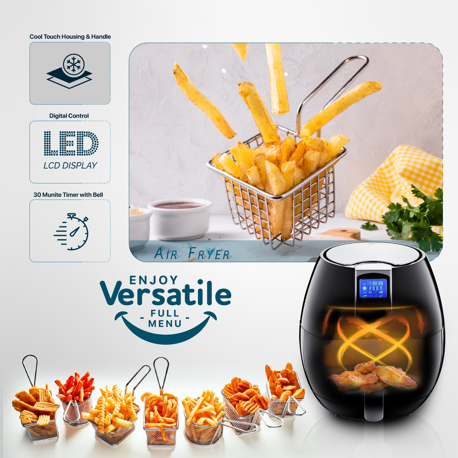 Friteuza Air Fryer Digital ZILAN ZLN-3604, Negru 1500 W, Capacitate 3.5 l, Timer 30 min,