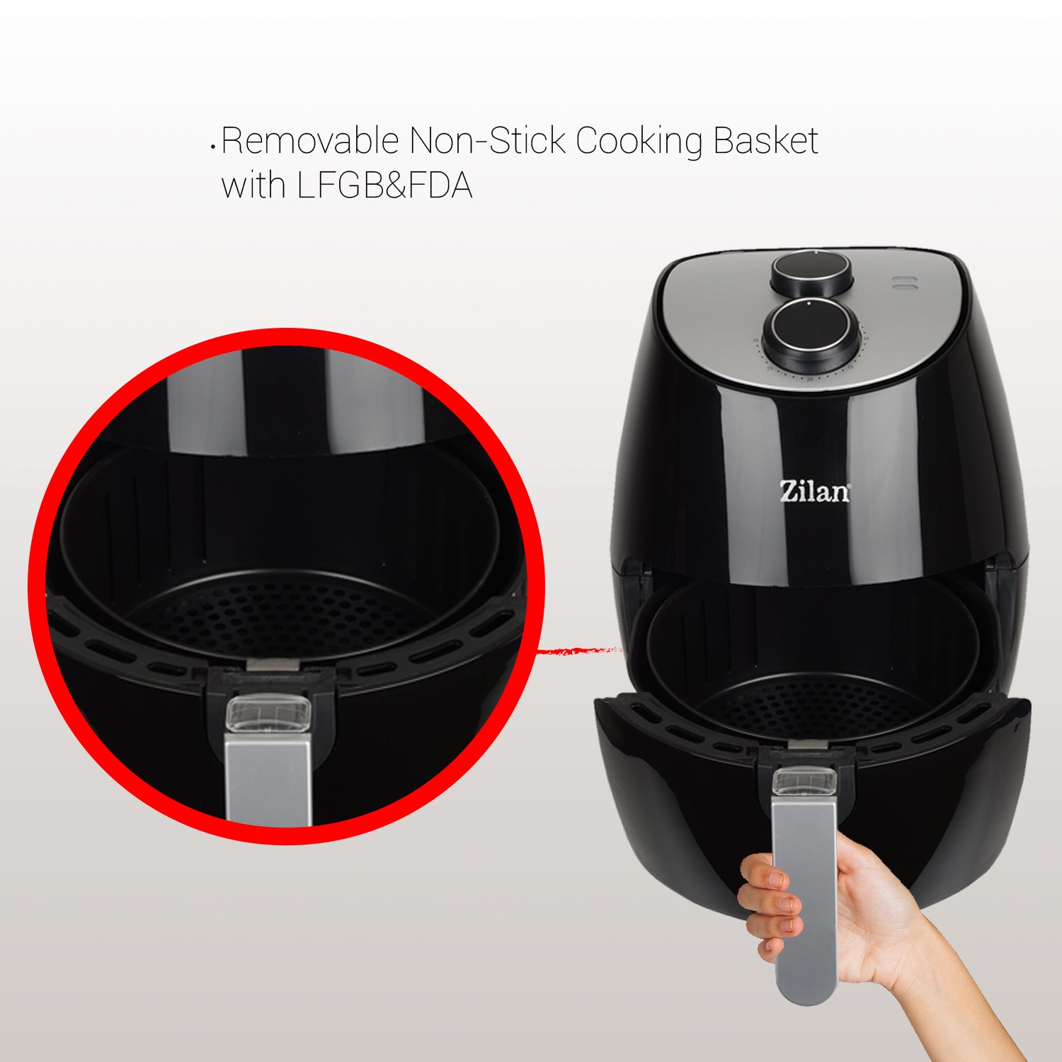 Friteuza Air Fryer, ZILAN ZLN-3598, Negru 1350 W, Capacitate 2.6 L, Timer 30 min,