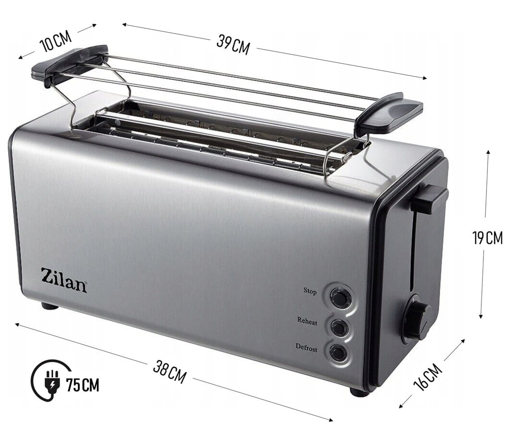 Prajitor paine dublu inox Zilan ZLN2720, 1300W, 6 grade de rumenire si functii multiple