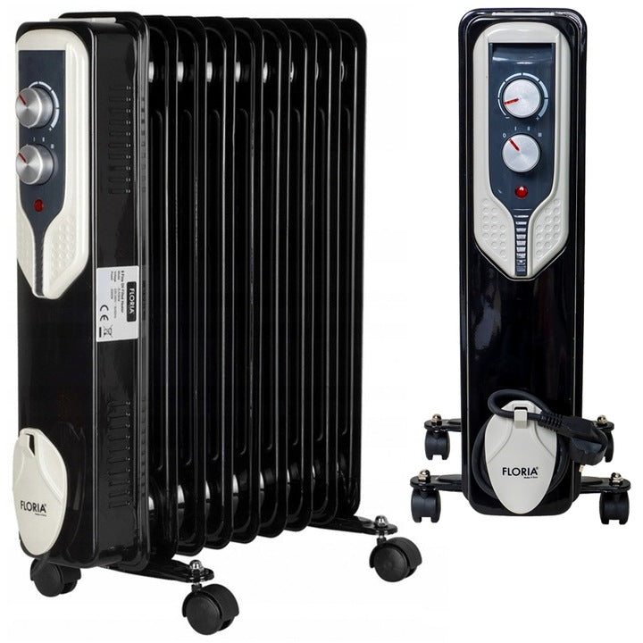 Calorifer electric Floria ZLN-3659,Negru 2000 W, 9 elementi, 3 trepte de putere, Termostat reglabil, Protectie supra-incalzire, Indicator luminos,
