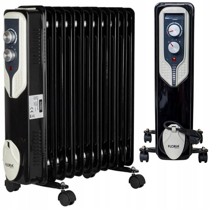 Calorifer electric Floria ZLN-3666,Negru 2500 W, 11 elementi, 3 trepte de putere, Termostat reglabil, Protectie supra-incalzire, Indicator luminos,