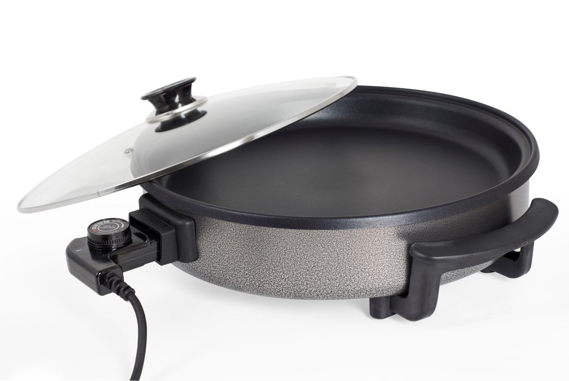 Tigaie electrica rotunda ZİLAN ZLN-7870, pizza grill, diametru 38 cm, 1500 W, capac sticla, material non stick