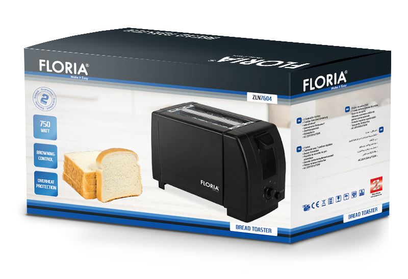 Prajitor de paine Floria ZLN-7604,Negru 700W, grad de rumenire ajustabil,