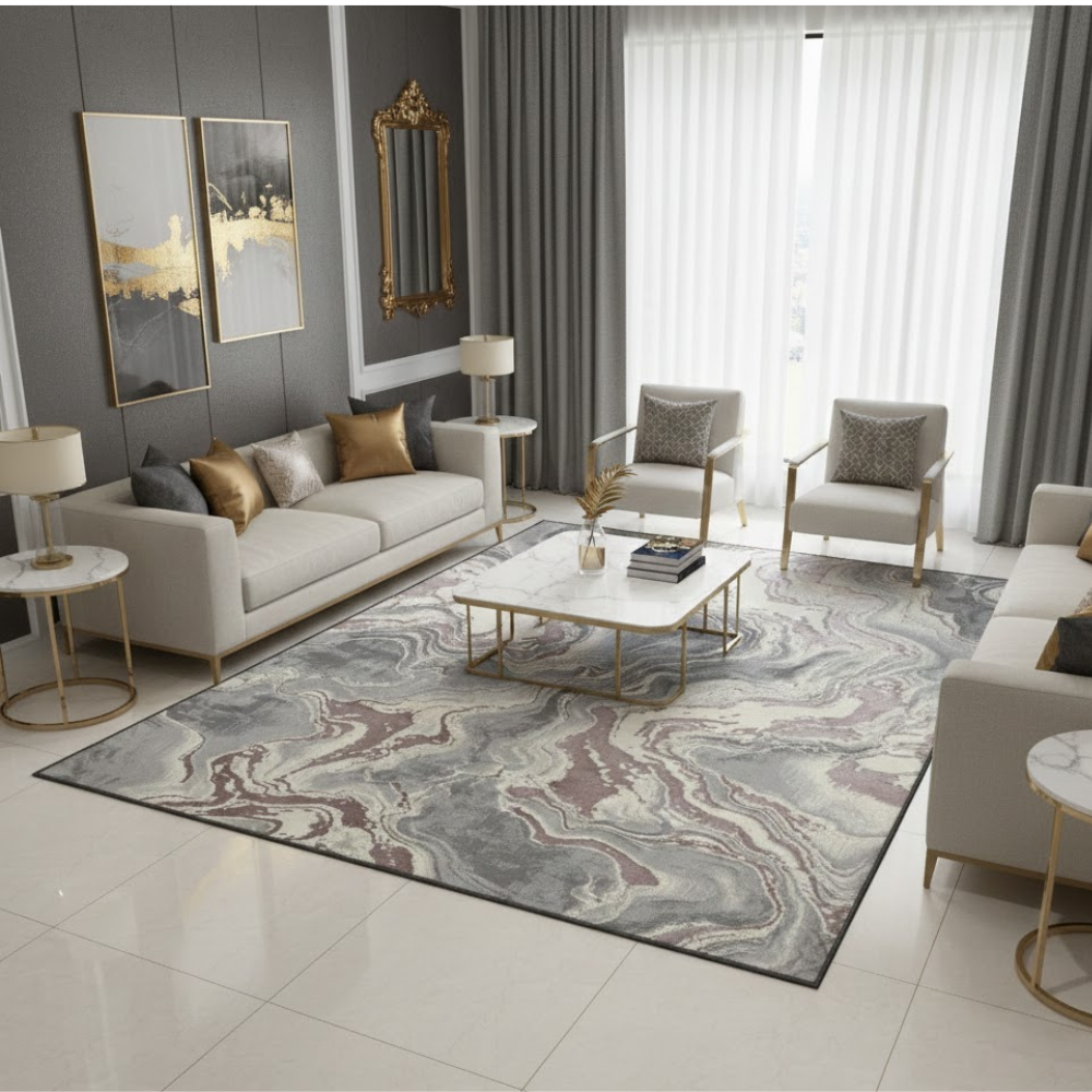 Covor Buse Fulger, Roz Pudra , Living, Dormitor, Modern