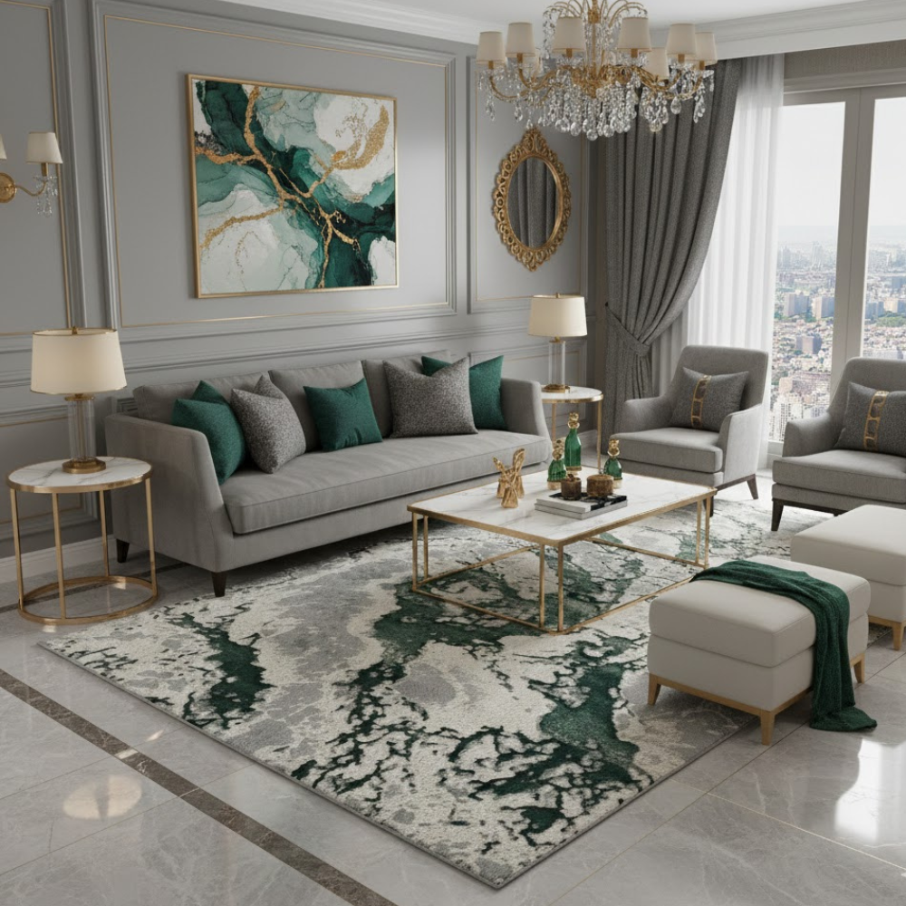 Covor Buse Fulger, Verde Smarald, Living, Dormitor, Modern