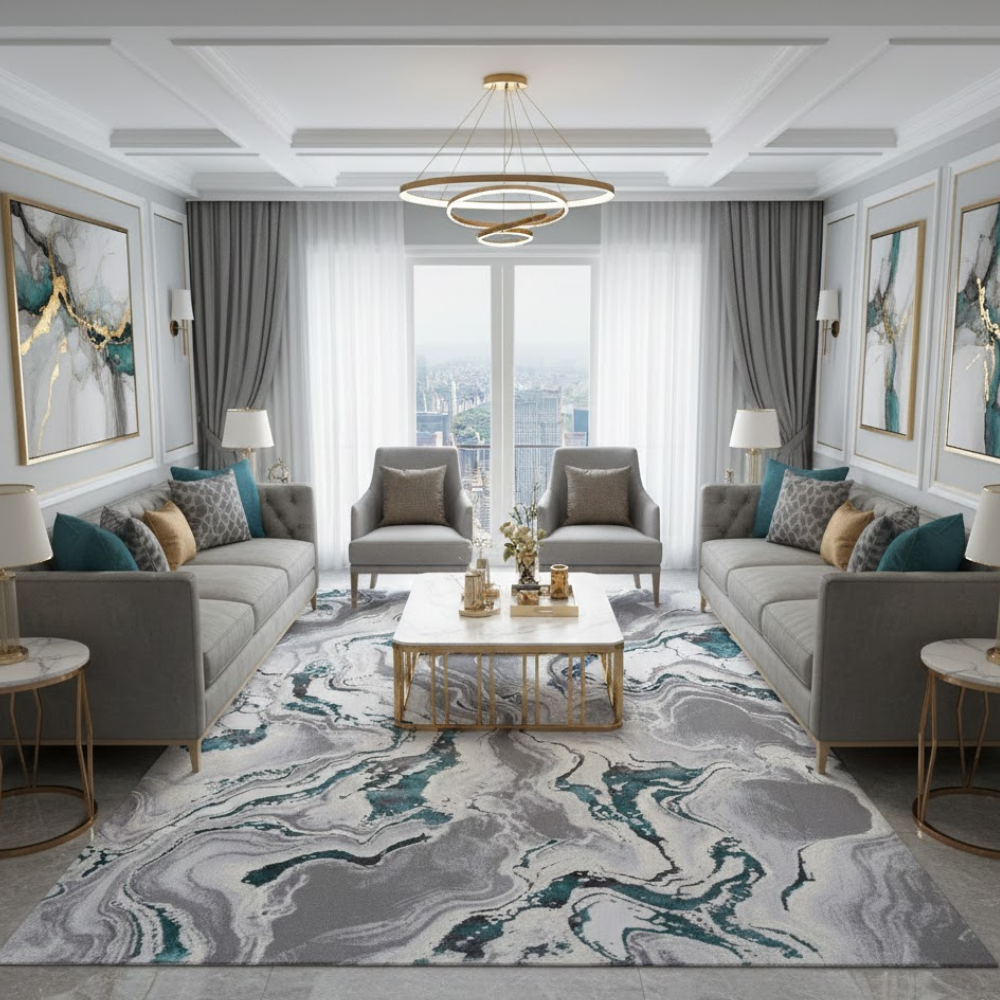 Covor Buse River, Turcoaz, Living, Dormitor, Modern