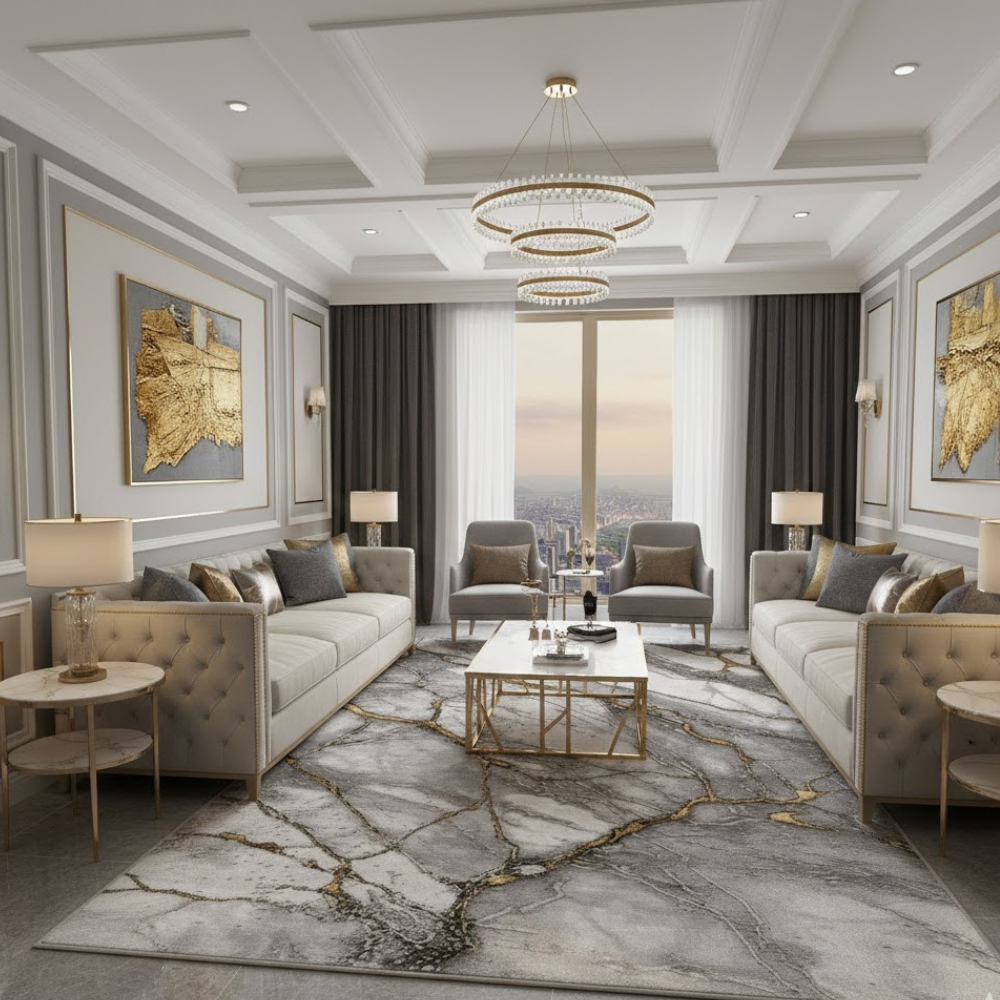 Covor Marmara Cairo Gri/Gold, Living, Dormitor, Modern