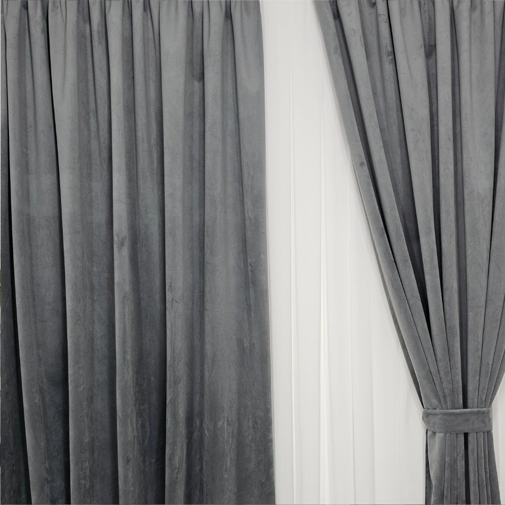 Set 2 Draperii FRENCH VELVET Catifea- 150 x 250cm ,Rejansa pt. bara ,Culoare- Gri, Bej, Verde, Gri deschis