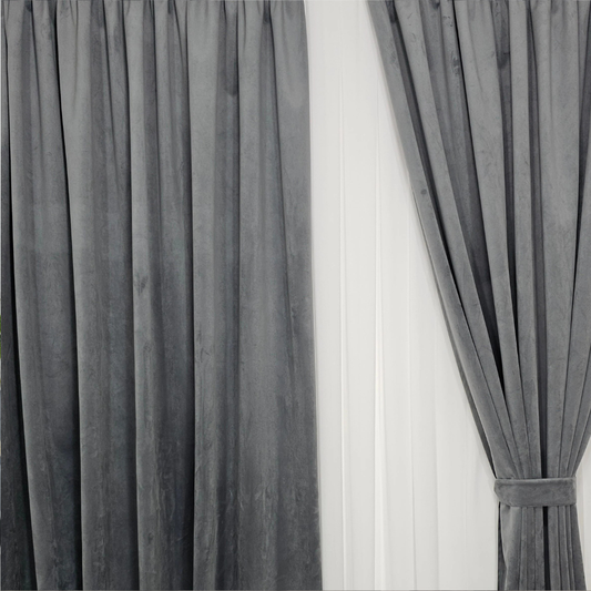 Set 2 Draperii FRENCH VELVET Catifea- 150 x 250cm ,Rejansa pt. bara ,Culoare- Gri, Bej, Verde, Gri deschis