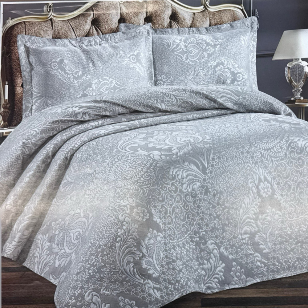 Cuvertura Pat Dublu, 3 Piese, Bumbac 100% Olga – Calitate Premium, Culoare Gri