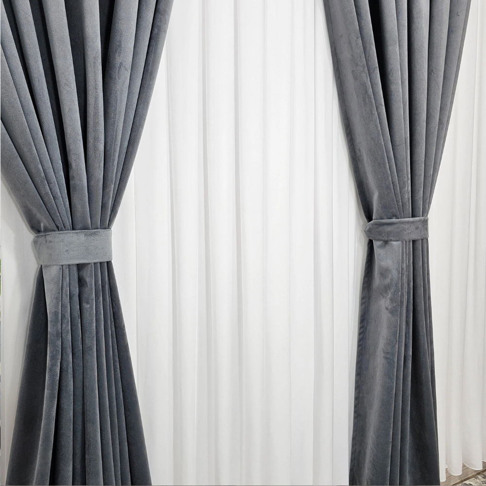 Set 2 Draperii FRENCH VELVET Catifea- 150 x 250cm ,Rejansa pt. bara ,Culoare- Gri, Bej, Verde, Gri deschis