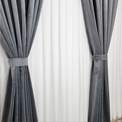 Set 2 Draperii FRENCH VELVET Catifea- 150 x 250cm ,Rejansa pt. bara ,Culoare- Gri, Bej, Verde, Gri deschis