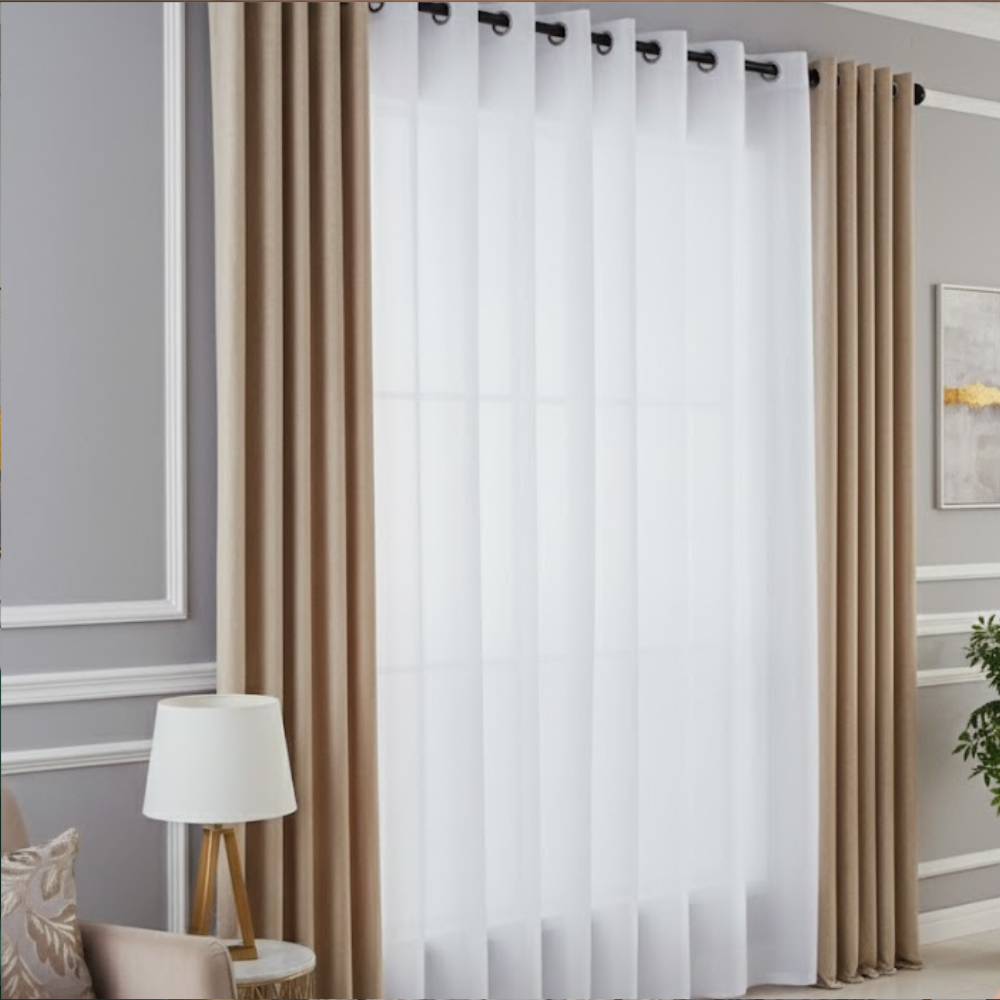 Perdea GGT- din voal, sistem de agățare cu bare, monocrome-fără model, albă, (500x250)cm