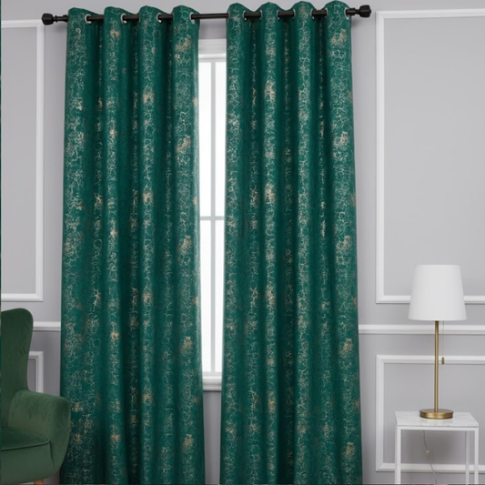Set 2 Draperii Catifea  cu insertii aurii si argintii - 150X250cm ,Rejansa pt. bara ,Verde smarald