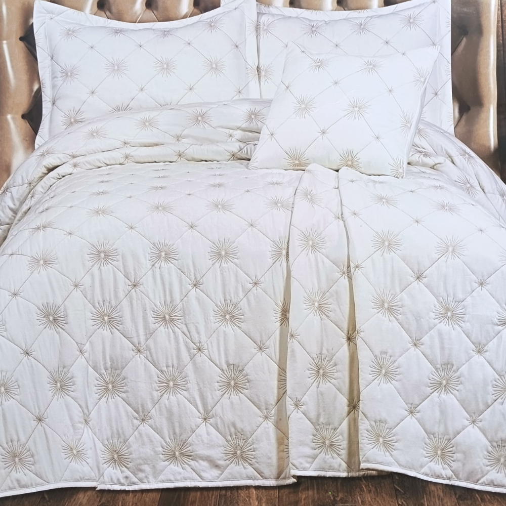 Cuvertura Pat Dublu, 4 Piese, Bumbac 100% Gunes – Calitate Premium, Culoare Alb