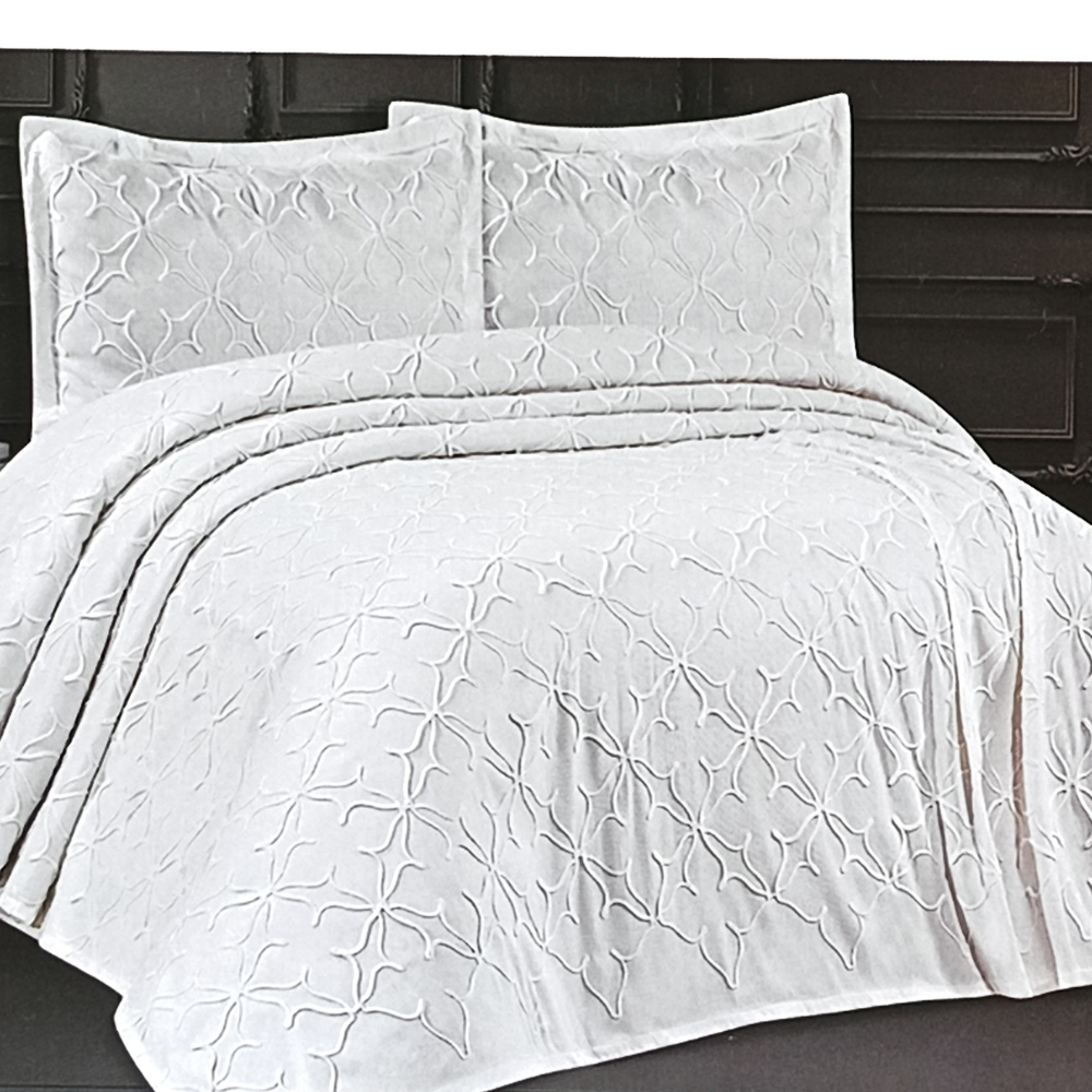 Cuvertura Pat Dublu, 3 Piese, Bumbac 100% Doqu – Calitate Premium, Culoare Alb