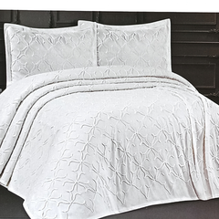 Cuvertura Pat Dublu, 3 Piese, Bumbac 100% Doqu – Calitate Premium, Culoare Alb