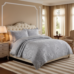 Cuvertura Pat Dublu, 3 Piese, Bumbac 100% Olga – Calitate Premium, Culoare Gri