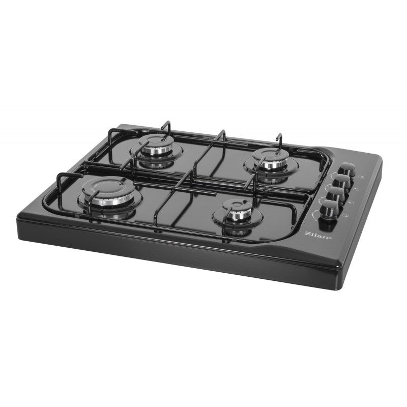 Aragaz ZILAN ZLN-1518 cu 4 arzatoare, 7 kW, emailat negru, butoane laterale - design modern