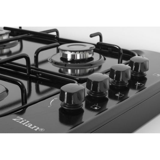 Aragaz ZILAN ZLN-1518 cu 4 arzatoare, 7 kW, emailat negru, butoane laterale - design modern
