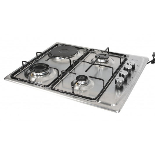 Plita incorporabila Zilan ZLN-1918 GPL si Gaz natural 58x50 cm, 3 ochiuri, 1 ochi electric, duze de schimb incluse, aprindere electrica, Inox
