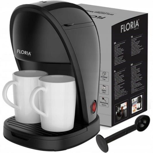 Aparat de facut cafea Floria ZLN9297, filtru de nailon, cupa pentru masurat, 2 cesti incluse, Negru