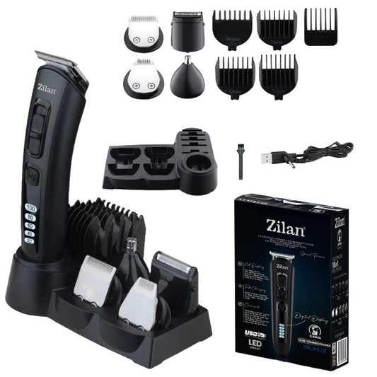 Aparat de tuns 10 in 1 Zilan ZLN5919 Uranus, Capete detasabile, Pentru toate zonele corpului, afisaj LED