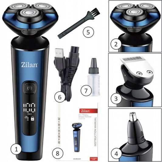 Aparat de ras 4 in 1 Zilan ZLN8726 fara fir, afisare LED, autonomie de 60 de minute